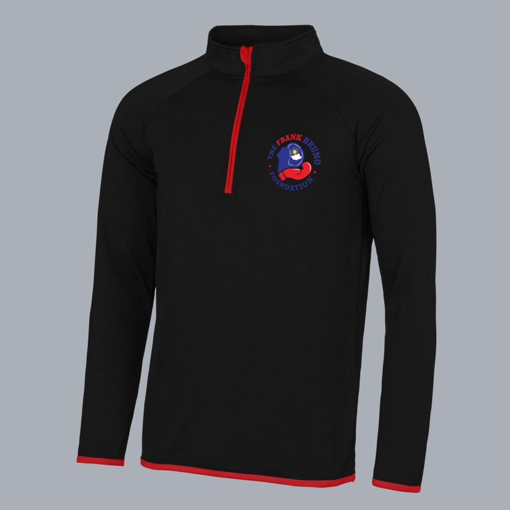 Mens Cool Half Zip Sweat Frank Bruno Foundation Round Logo The